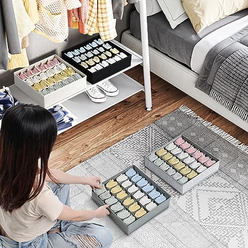Sock Organizer 4 Pack, Large Drawer Divider, Underwear Storage 24 Cell, Beige W59675