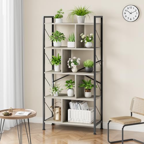 IDEALHOUSE 5 Tier Bookshelf with Storage, 61 Inch Tall, Rustic Brown Y901