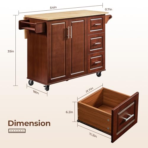 54" Kitchen Island Cart with Drop Leaf, Storage and Wood Tabletop X357