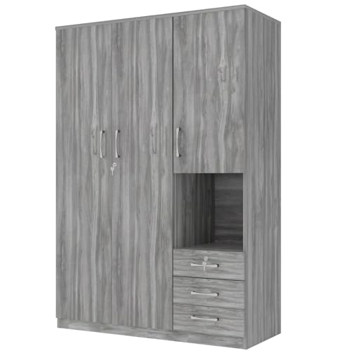 Merax Armoire Wardrobe Closet with Shelves and Hanging Rod, Grey G72151
