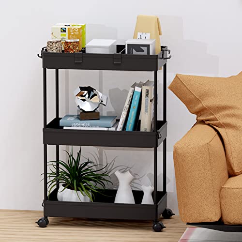 SPACELEAD 3 Tier Rolling Cart with Wheels, Black I5552