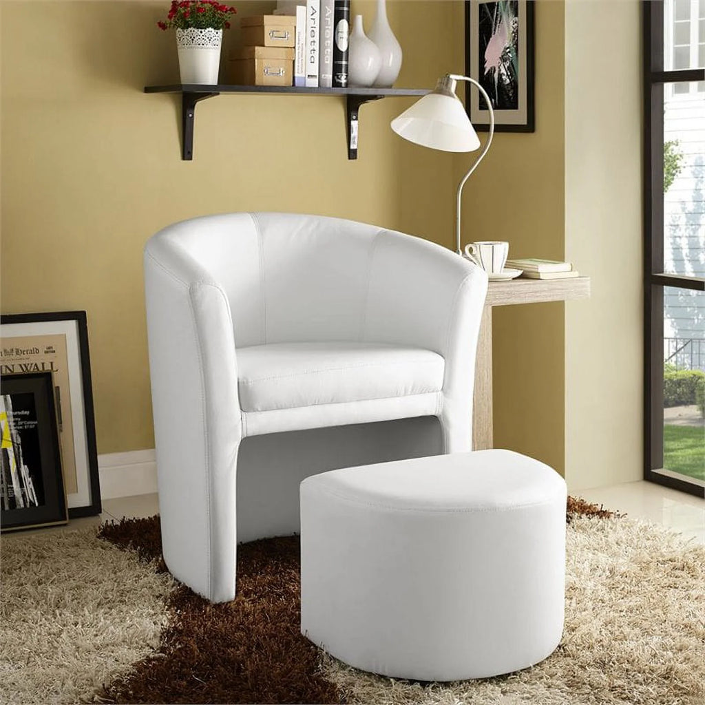 Home Square 2 Piece Faux Leather Accent Chair Set with Ottoman White Z72376
