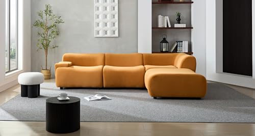135" Curved Sectional Sofa with Left Chaise, Boucle Fabric, Beige U9968