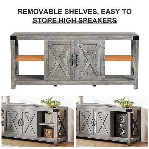 GAOMON 60 Inch Farmhouse TV Stand with Storage and Adjustable Shelves (Grey) H2764