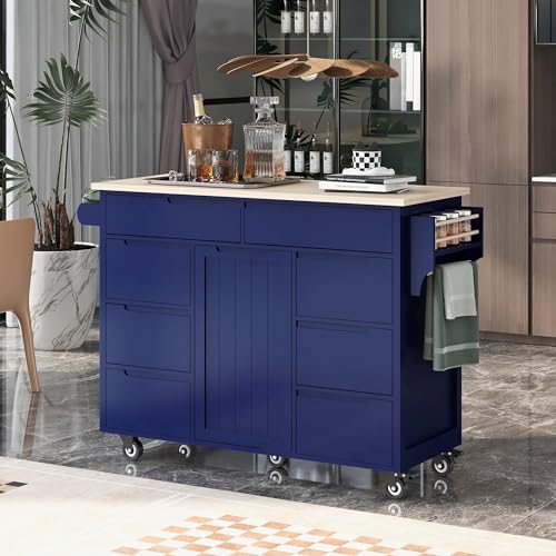 Farmhouse Kitchen Island with Power Outlet, Rolling Cart with Drop Leaf and Storage Z47765