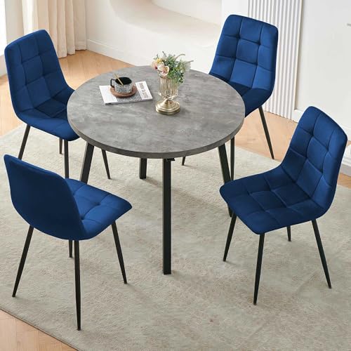 Modern 4-Person Round Dining Table Set with 4 Grey Chairs U158