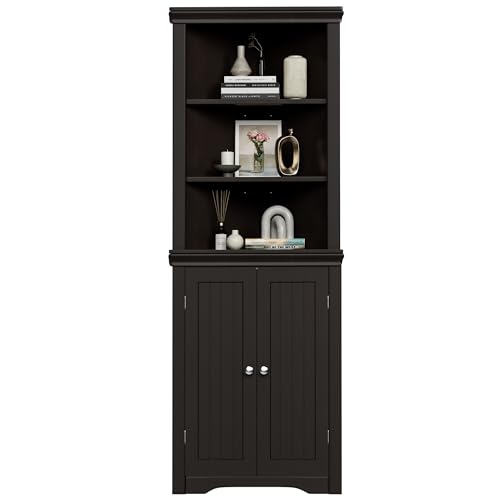 Flamaker Corner Cabinet with 2 Barn Doors and 3 Shelves, Espresso A82486