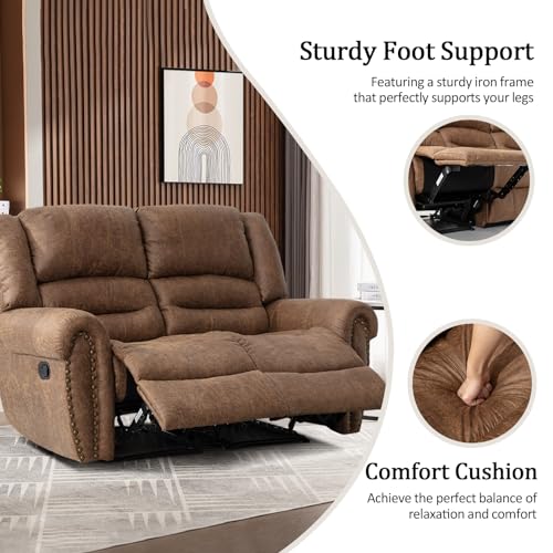 CANMOV Manual Recliner Sofa Set 2 Pieces Living Room Furniture Nut Brown B218538