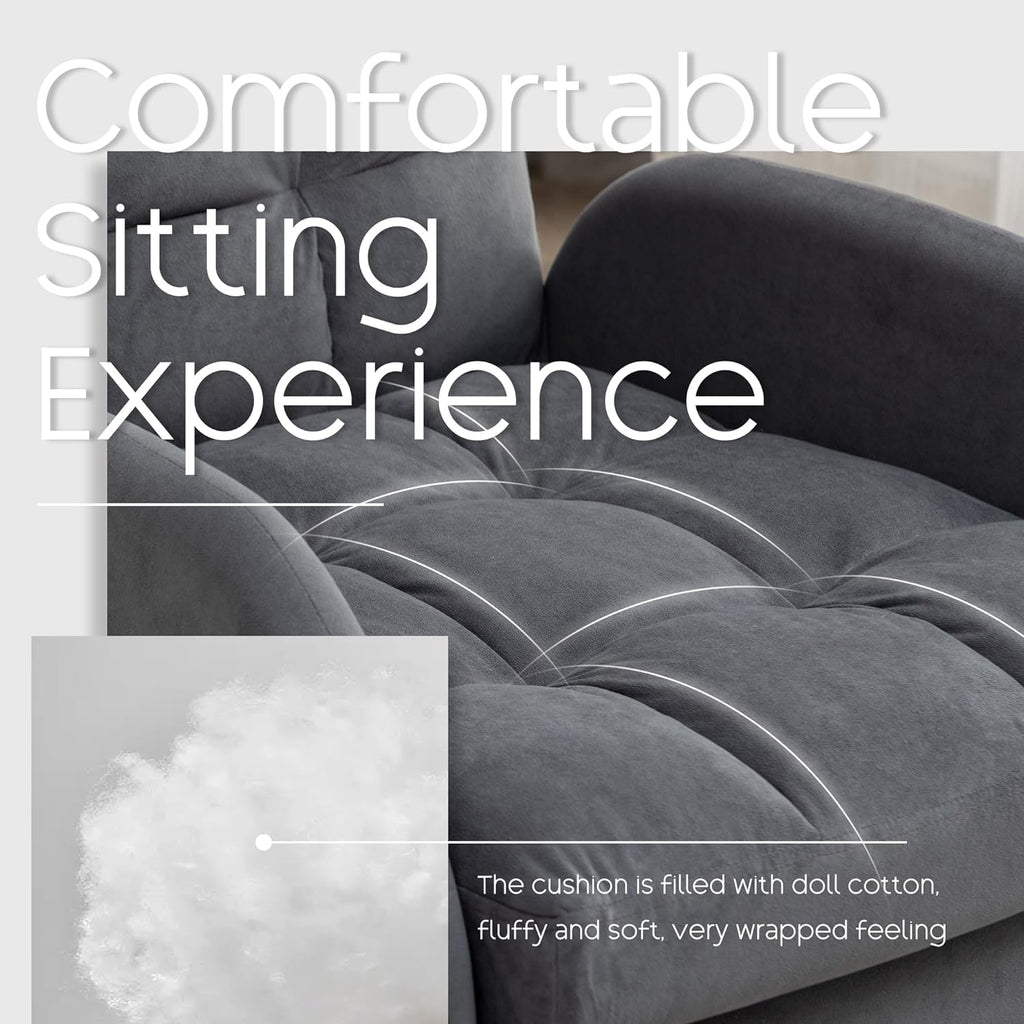 Accent Chair with Ottoman Velvet Lounge Arm Chair Dark Grey J30913