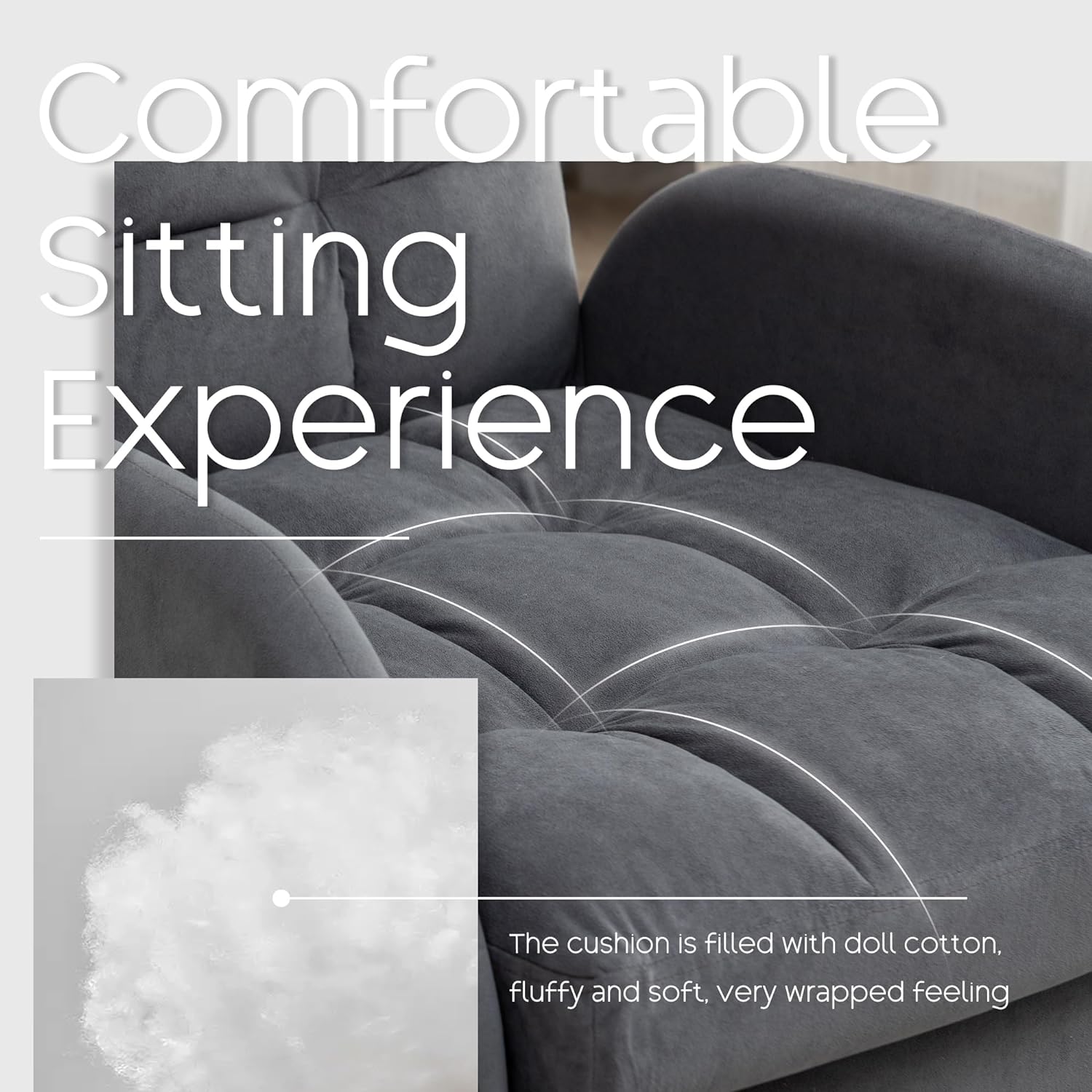 Accent Chair with Ottoman Velvet Lounge Arm Chair Dark Grey J30913