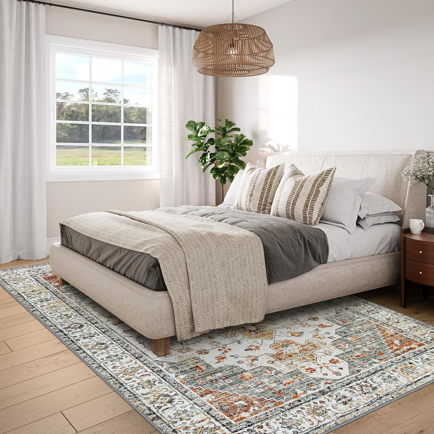 Moynesa Ultra-Thin Vintage Area Rug 6x9, Washable Low Pile Carpet K53642
