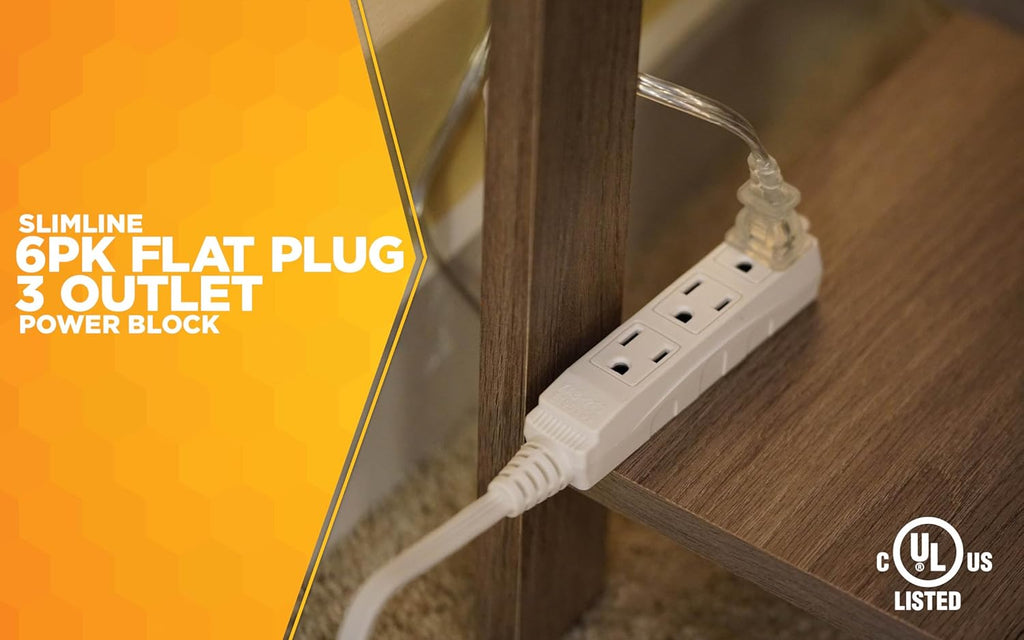 Woods Slimline 2232 Angled Flat Plug Extension Cord, 3 Grounded Outlets, 13-Foot, White M31688