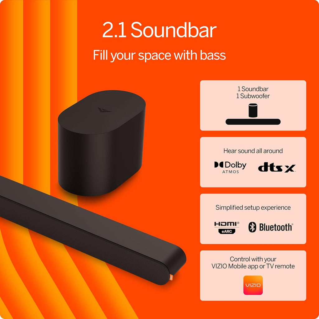 VIZIO 2.1 Soundbar with Wireless Subwoofer, Dolby Atmos, Bluetooth – SV210M-0808 O8947