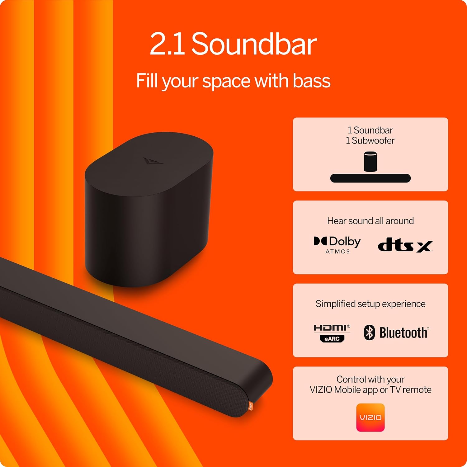 VIZIO 2.1 Soundbar with Wireless Subwoofer, Dolby Atmos, Bluetooth – SV210M-0808 O8947