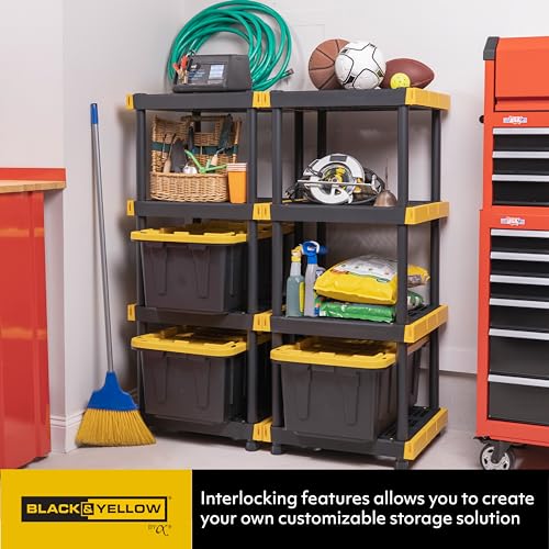 BLACK & YELLOW® 4-Tier Heavy Duty Plastic Storage Shelving Unit, 100lbs/shelf, Indoor/Outdoor, 2 Pack R9632