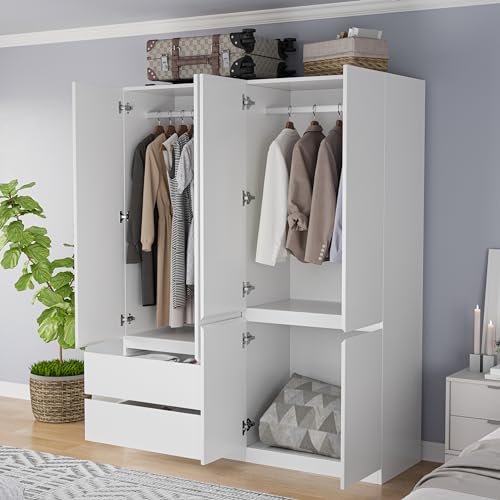 White Wardrobe Closet with Drawers and Doors M38375
