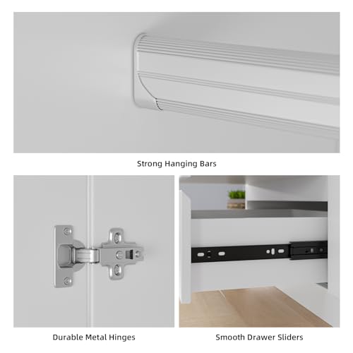 White Wardrobe Closet with Drawers and Doors M38375
