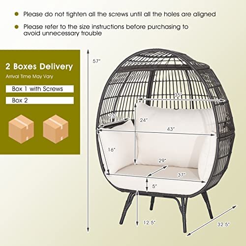 Oversized Egg Chair with Metal Stand and 4 Cushions, PE Rattan, Light Brown P508128