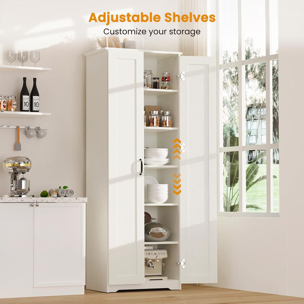 Tall Storage Pantry Cabinet with 2 Doors and 6 Shelves, White V963147