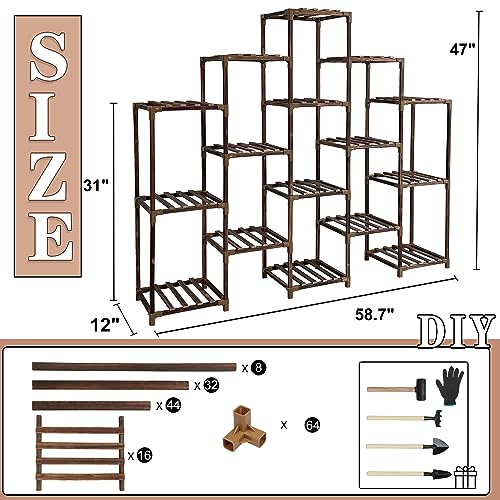 HOMOKIRT 10 Tier Plant Stand for Indoor Outdoor, Wood Corner Plant Shelf I39818