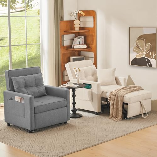 3 in 1 Convertible Sleeper Chair Bed with 2 Pillows for Adults Y723