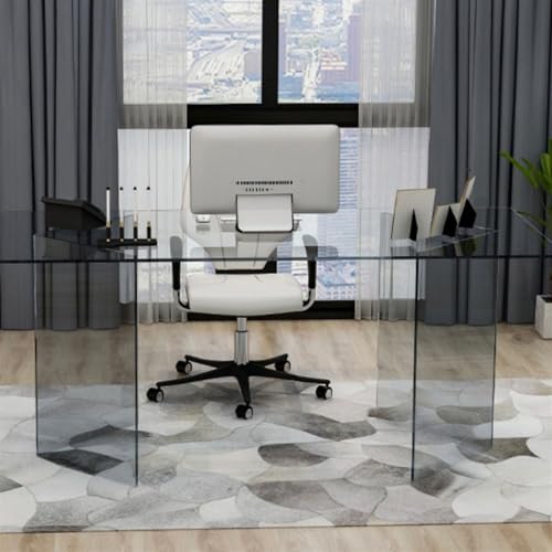 Minimalist Tempered Glass Office Desk with Acrylic Legs N3454