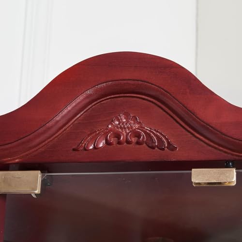 Cherry Glass Display Cabinet with Wooden Flower Carving H588198