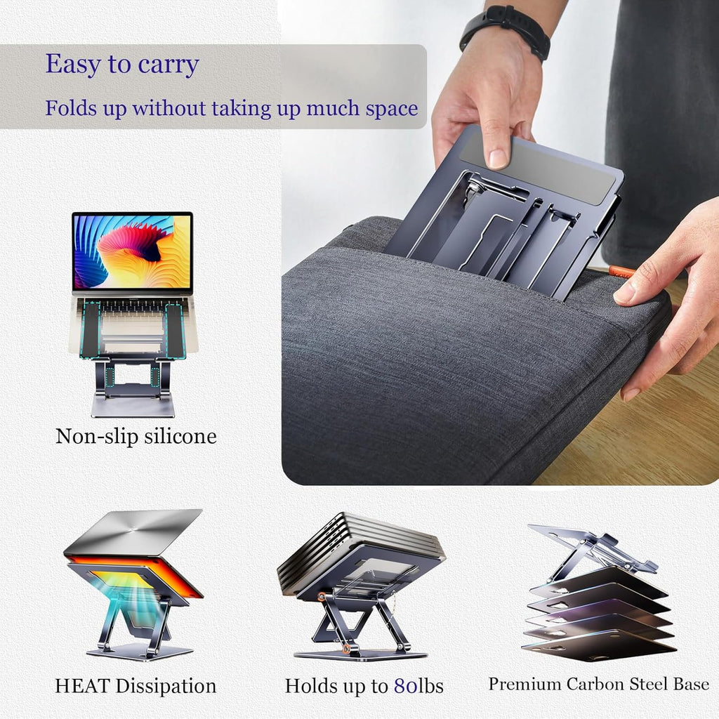 Adjustable Laptop Stand for Desk with Phone Holder, Ergonomic Foldable Riser W69807