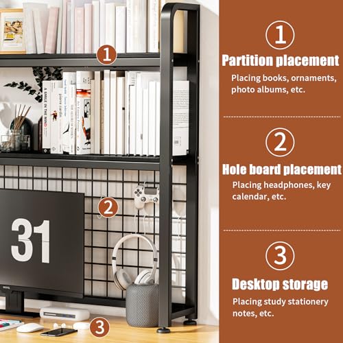 Desktop Bookshelf for Computer Desk, 2-Tier Wood Countertop Bookcase, Black B764