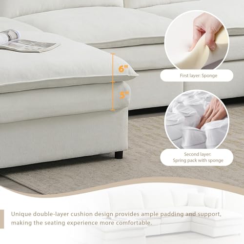 Modular U-Shaped Sectional Sofa with 2 Ottoman, Chenille, Cream F2854
