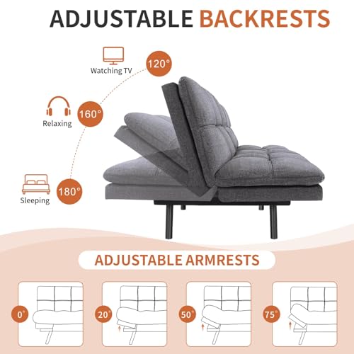 Futon Sofa Bed with Memory Foam, Convertible Couch for Small Spaces N170