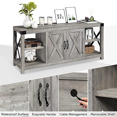 GAOMON 60 Inch Farmhouse TV Stand with Storage and Adjustable Shelves (Grey) H2764