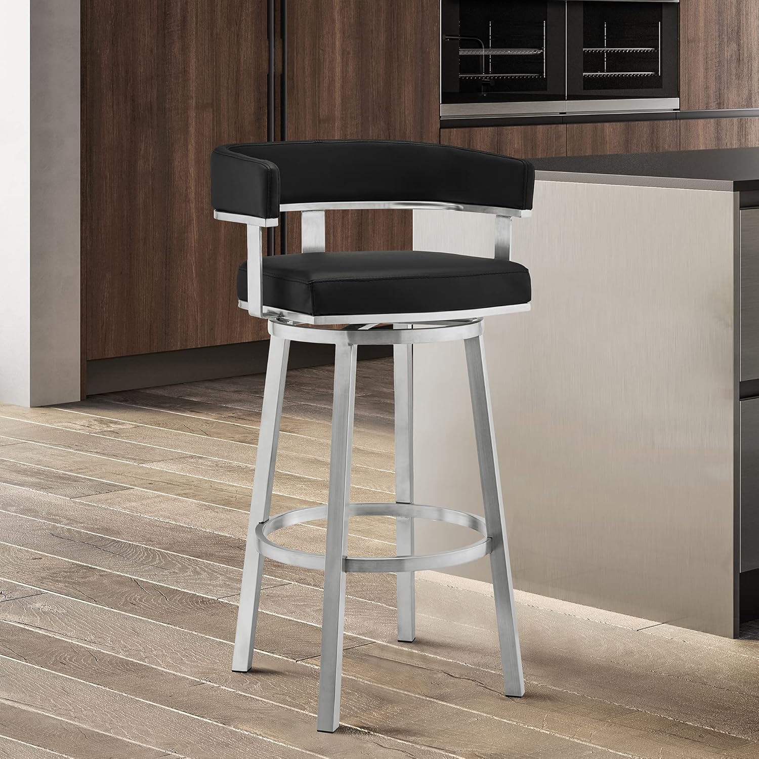 Armen Living Cohen 26" Black Faux Leather Swivel Bar Stool H286027