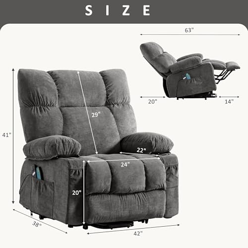Power Lift Recliner Chair for Elderly with Heat and Massage, Gray E121