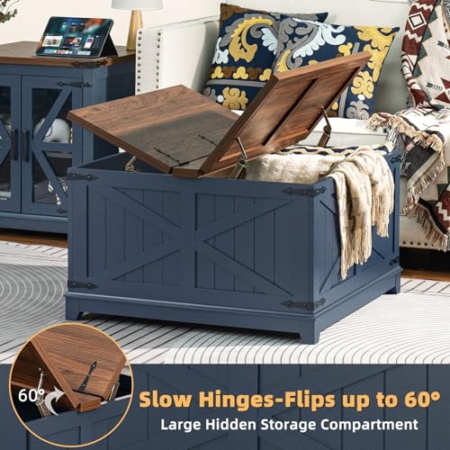 Farmhouse Coffee Table Set of 3 with Charging Station and Hidden Storage G877931