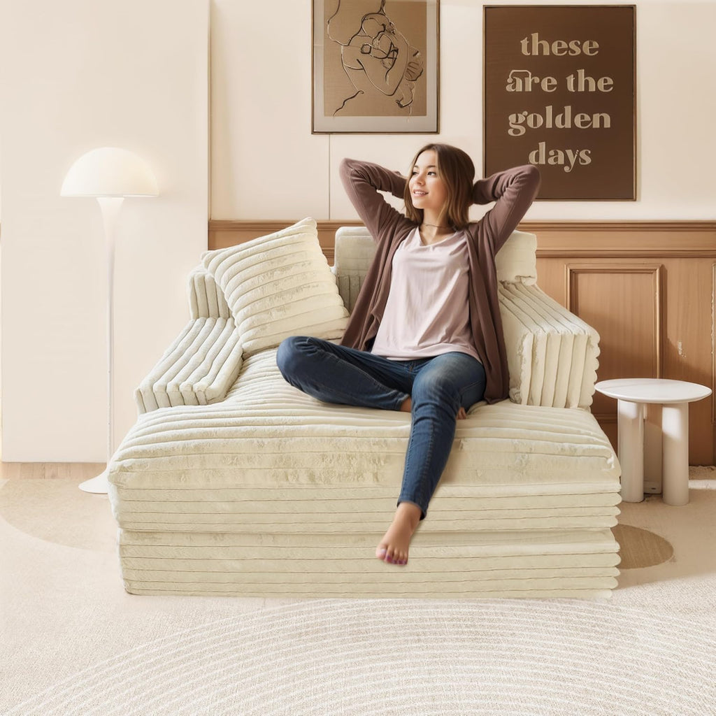 Oversized Chaise Lounge Sofa Upholstered with 2 Throw Pillows V413