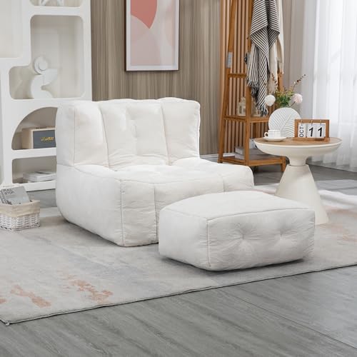 roomfitters Fluffy Bean Bag Chair with Memory Foam and Ottoman, Blue O153