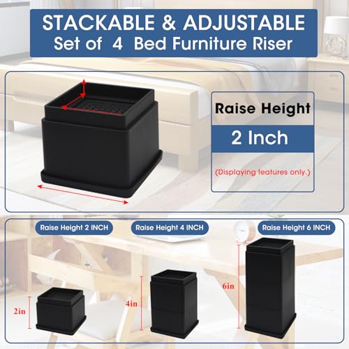 Bed Risers 2 inch, Set of 8, Adjustable Heavy Duty with Rubber Pad Y69478