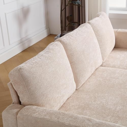 Sleeper Sectional Sofa with Storage Chaise, L Shape Chenille Pull Out Sofa Bed, Beige A24547