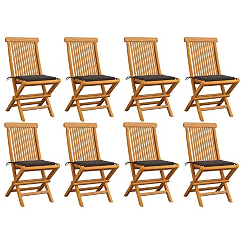 Patio Chairs with Taupe Cushions 8 pcs Solid Teak Wood,Teak Folding Patio Chairs Durable and Comfortable for Outdoor Dining and Relaxation Outdoor Seating Furniture