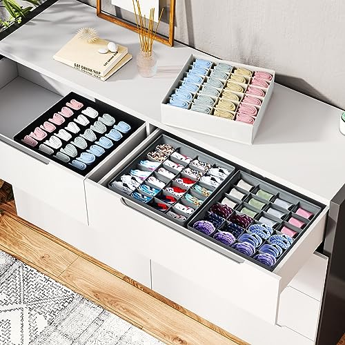 Sock Organizer 4 Pack, Large Drawer Divider, Underwear Storage 24 Cell, Beige W59675