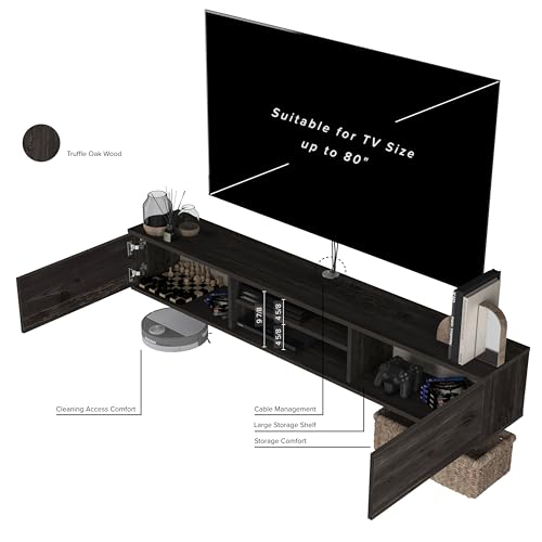 Atelier Mobili Floating TV Stand for 75 inch TV, Wall Mounted, Black Oak T667682