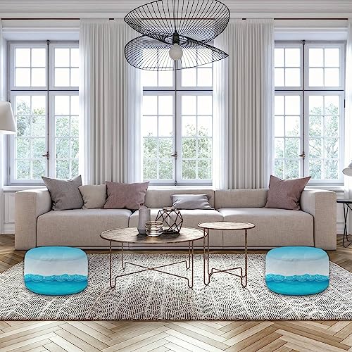 Round Pouf Ottoman Sea Animals Seamless Bright Shells Starfish Cute Foot Stool Cotton Linen Removable C21167