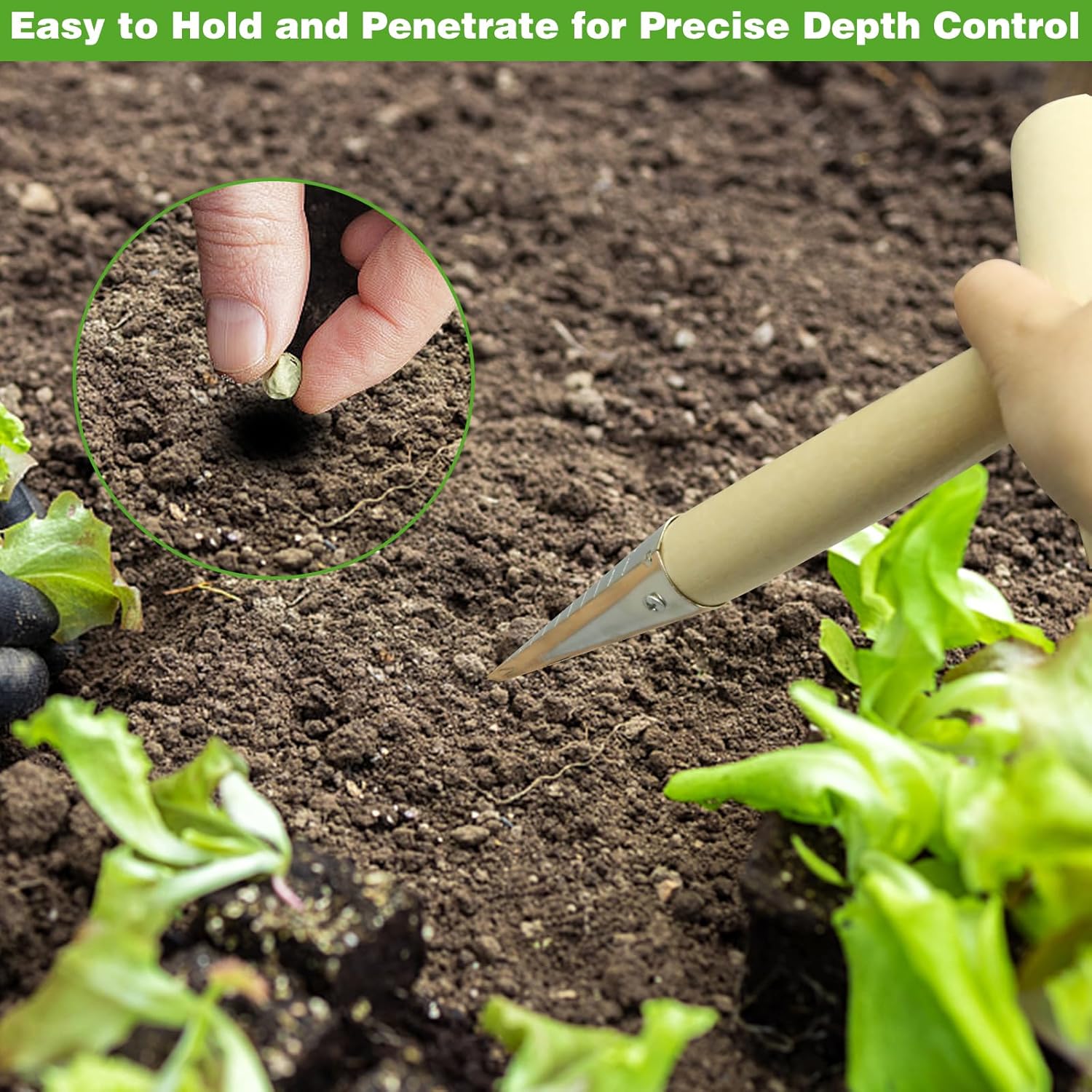 Seed Planter Tool Set with Dibber and Wooden Spacer Ruler A23297