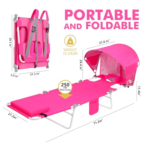 Backpack Beach Tanning Chair with Face Hole Sun Canopy, Folding Lounge Chair Reclining 6 Position, UPF 50+, 2 Pack W158