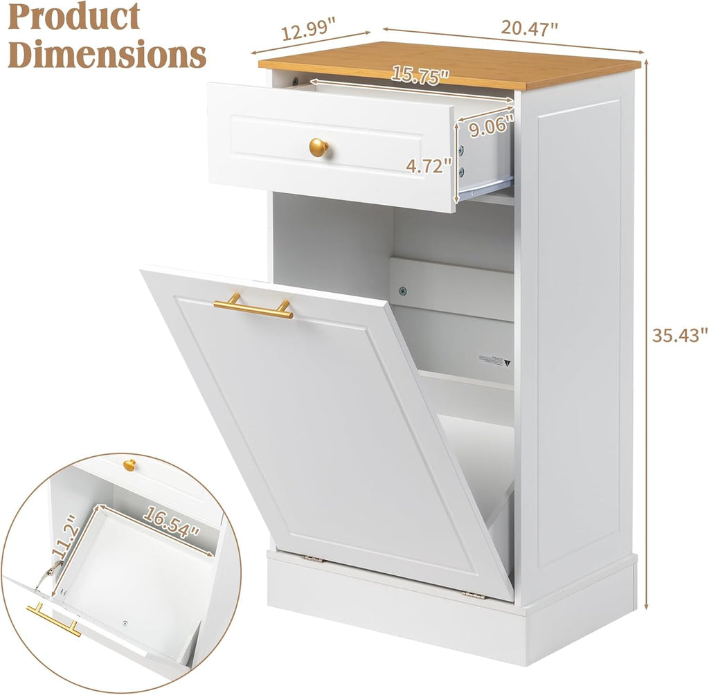 Karl home Tilt Out Laundry Hamper Cabinet with Drawer, White F817