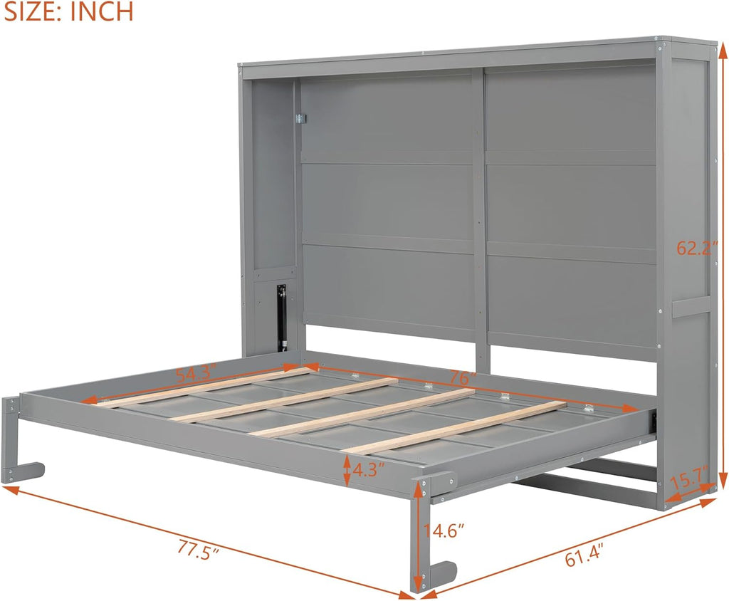 MERITLINE Full Size Murphy Bed Wall Bed for Guest Room, Gray P899