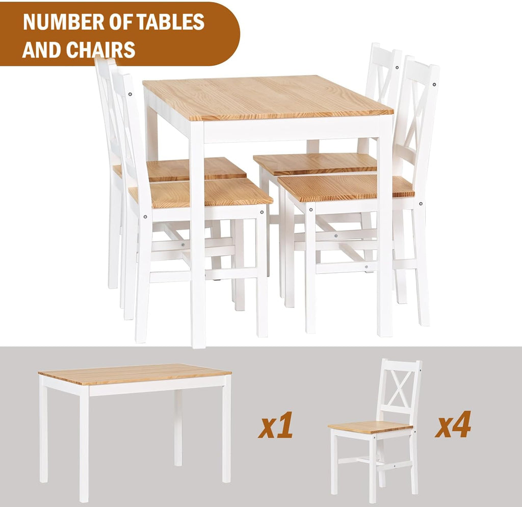 sogesfurniture 5-Piece Wood Kitchen Dining Table Set with 4 Chairs, White & Oak R84579