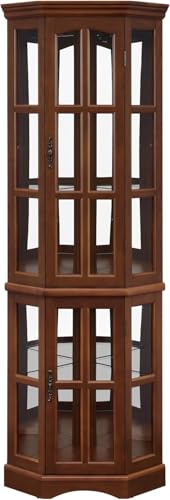 Lighted Corner Curio Cabinet with 4 Adjustable Shelves, Cherry Z6402