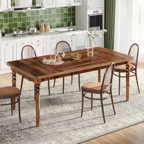 Tribesigns Farmhouse Dining Table for 4-6 People, 63-Inch Rectangular Kitchen Table, Oak R581